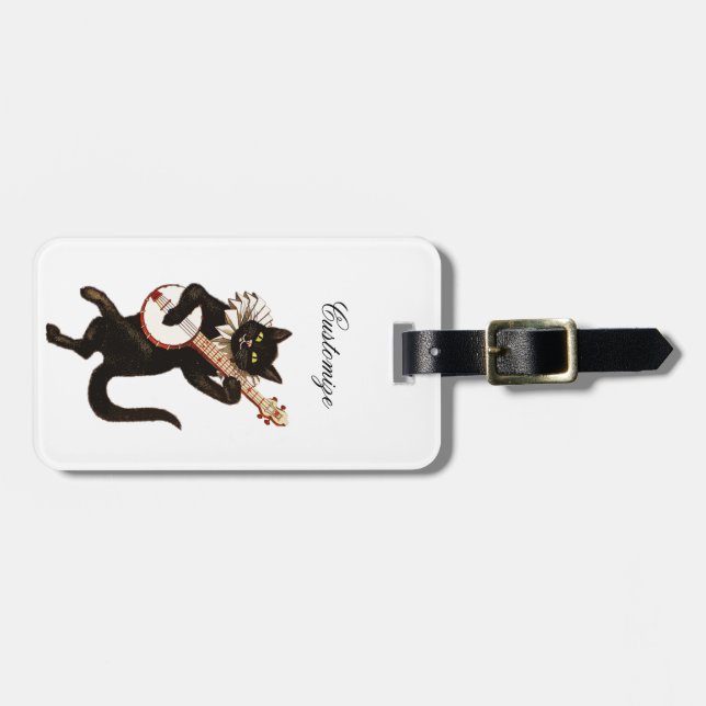 Cat playing Banjo Thunder_Cove Luggage Tag (Front Horizontal)