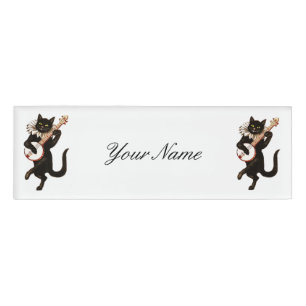 Cat playing Banjo Thunder_Cove Name Tag