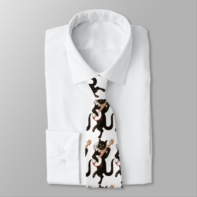 Cat playing Banjo Thunder_Cove Neck Tie (Tied)
