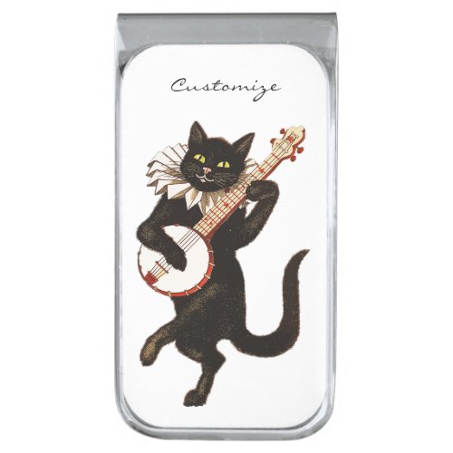 Cat playing Banjo Thunder_Cove Silver Finish Money Clip