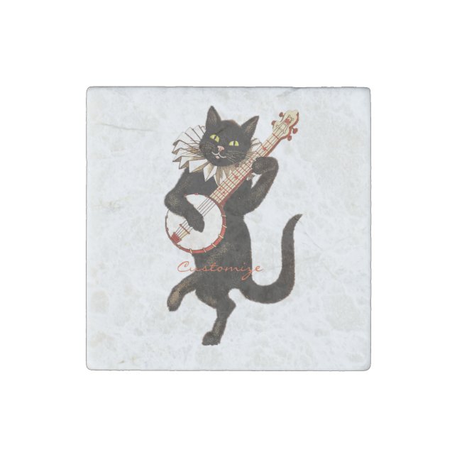 Cat playing Banjo Thunder_Cove Stone Magnet (Front)