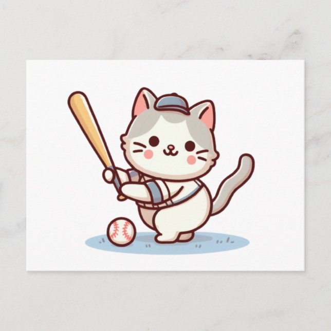 Cat playing baseball postcard (Front)