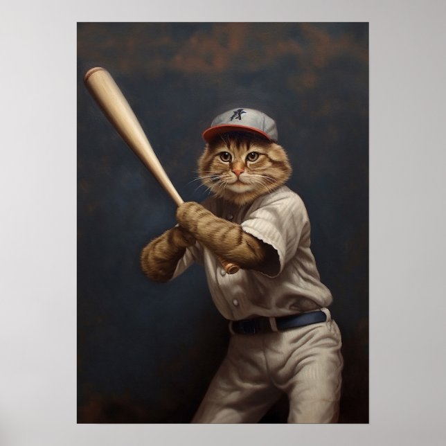 Cat Playing Baseball Poster (Front)
