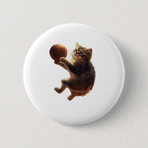 Cat Playing Basketball Funny Cats Mom Meow Kitty F Button
