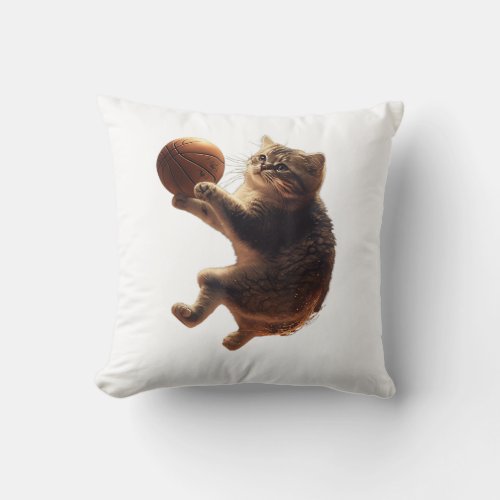 Cat Playing Basketball Funny Cats Mom Meow Kitty F Throw Pillow