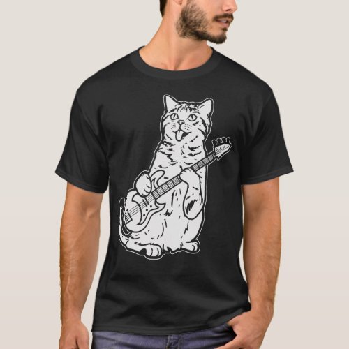 Cat Playing Bass Guitar Musician Animal Pet Gift T_Shirt