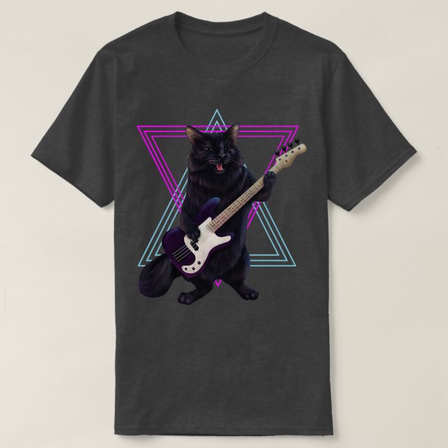 Cat playing bass guitar  T-Shirt (Design Front)
