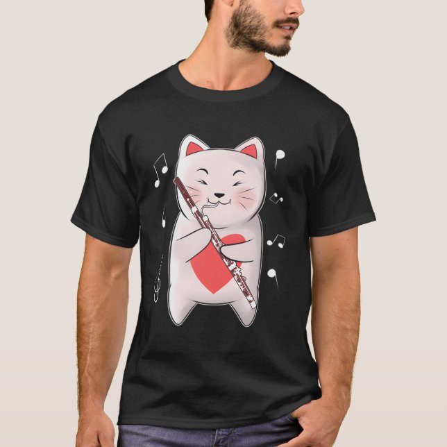 Cat Playing Bassoon Woodwind Instrument Orchestra  T-Shirt (Front)