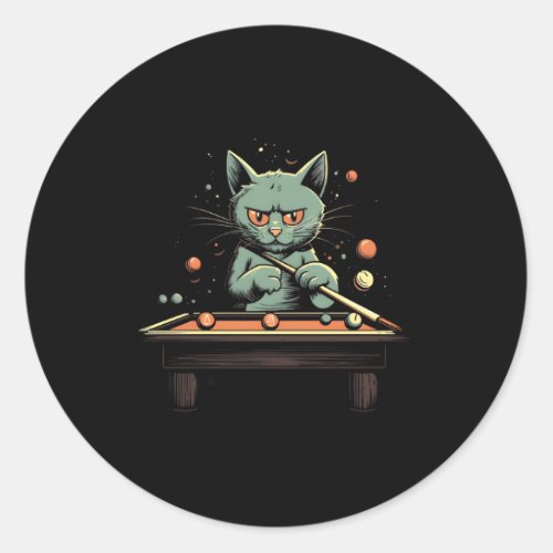 Cat Playing Billiard Billiards Pool Player Snooker Classic Round Sticker