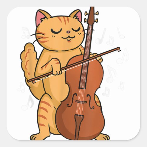 Cat Playing Cello Cat Lover Square Sticker