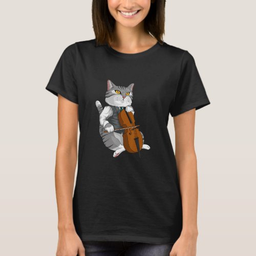 Cat Playing Cello Violin musical instrument  T_Shirt