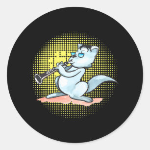 Cat Playing Clarinet Cool Musician Marching Band Classic Round Sticker