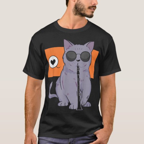 Cat Playing Clarinet Kitty Marching Band Clarinet  T_Shirt