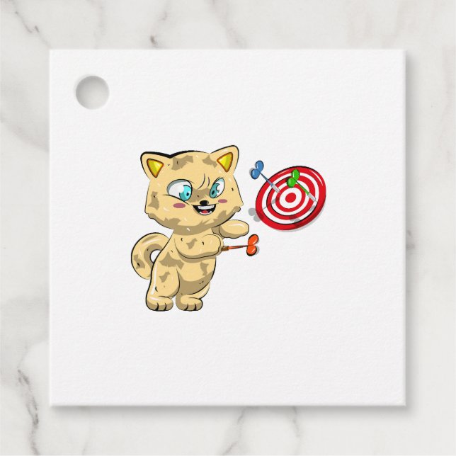 Cat Playing Darts Favor Tags (Front)