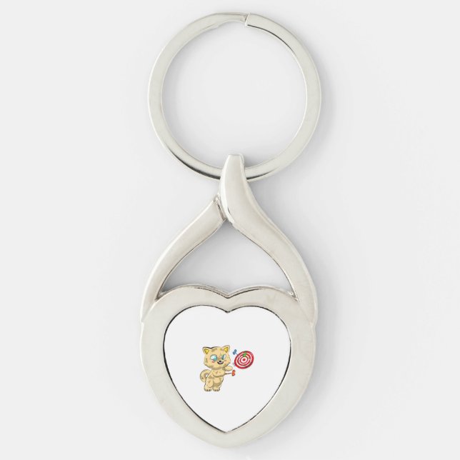 Cat Playing Darts Keychain (Front)