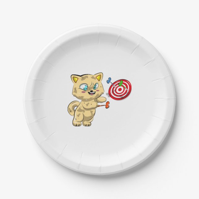 Cat Playing Darts Paper Plates (Front)