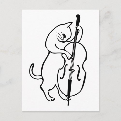 Cat playing double bass postcard
