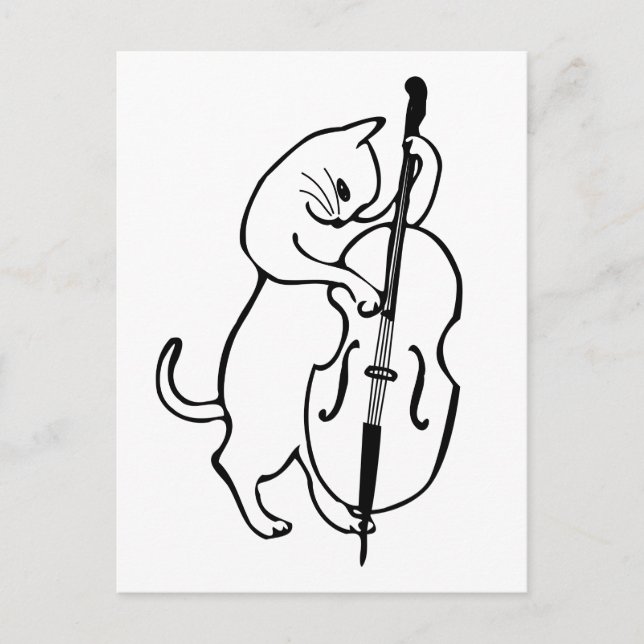 Cat playing double bass postcard (Front)