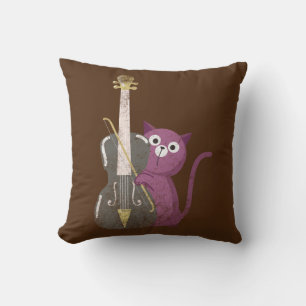 cat playing double bass throw pillow