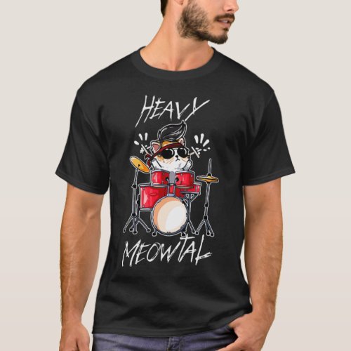 Cat Playing Drum Meowtal Drummer Kitten Musician S T_Shirt