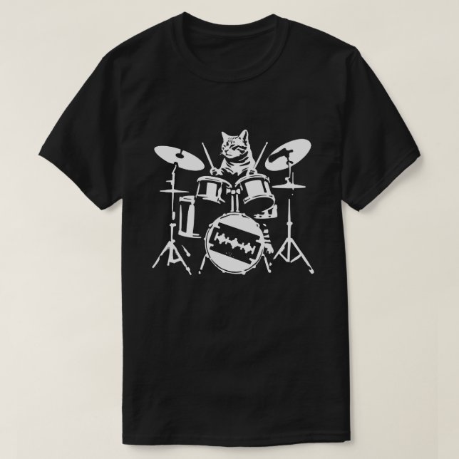 Cat Playing Drums 90s Grunge Punk Rock & Roll T-Shirt (Design Front)