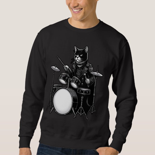 Cat Playing Drums Cat Lover For Drummers Sweatshirt (Front)