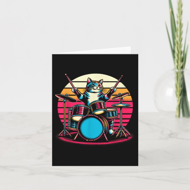 Cat Playing Drums Drummer Novelty Music Lover Funn Card (Front)