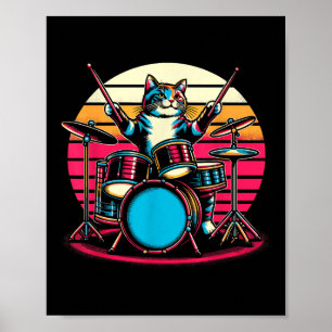 Cat Playing Drums Drummer Novelty Music Lover Funn Poster