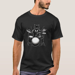 Cat Playing Drums Funny Cat Lover For Drummers T-Shirt