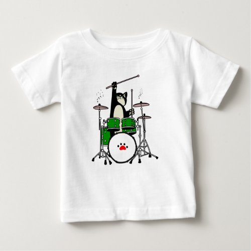 Cat Playing Drums Funny Cat Playing Drums Baby T_Shirt