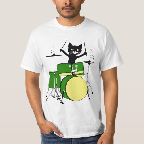 Cat Playing Drums Funny Cat Playing Drums T_Shirt