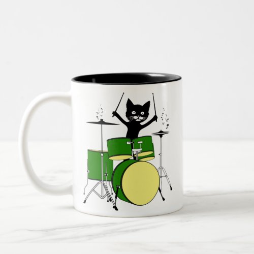 Cat Playing Drums Funny Cat Playing Drums Two_Tone Coffee Mug