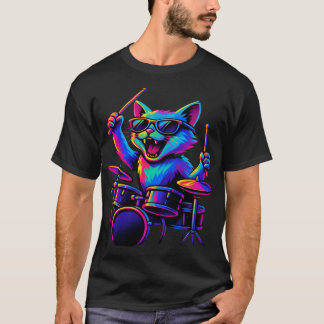 Cat Playing Drums Wearing Sunglasses Drumming Drum T-Shirt