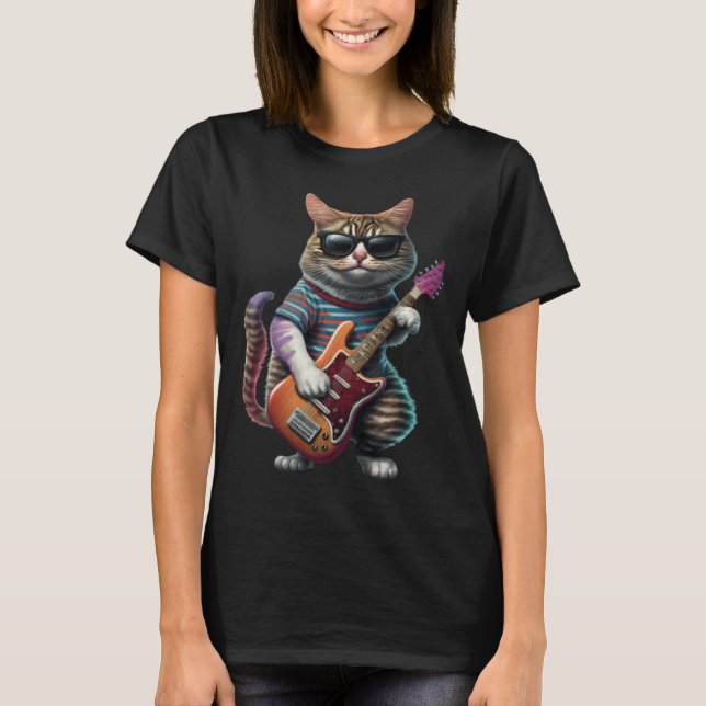 Cat Playing Electric Guitar  Animal Cat  Guitar  1 T-Shirt (Front)