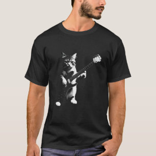 Cat Playing Electric Guitar Rock Music Funny Humor T-Shirt