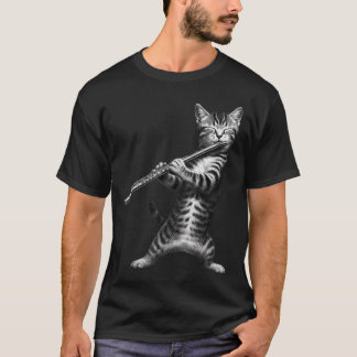 Cat Playing Flute Funny For Cat Lover Cat Mom Cat T-Shirt
