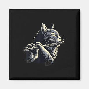 Cat Playing Flute Musician Cats Lover Magnet