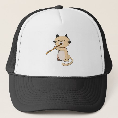 Cat Playing Flute Shirt  Cool Wind Instrument T_sh Trucker Hat
