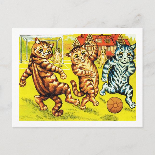 Cat Playing Football, Louis Wain Postcard (Front)