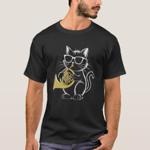 Cat Playing French Horn Cool Musician Kitty T-Shirt