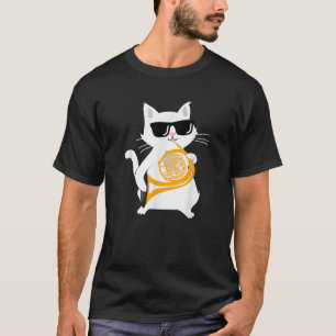 Cat Playing French Horn Men Women Girls Kids  T-Shirt