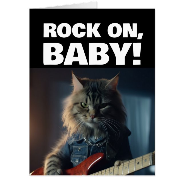 CAT PLAYING GUITAR BIRTHDAY HUGE BIGGEST CARD (Front)