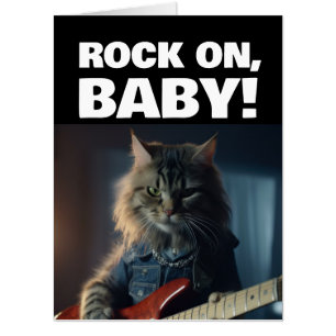 CAT PLAYING GUITAR BIRTHDAY HUGE BIGGEST greeting Card