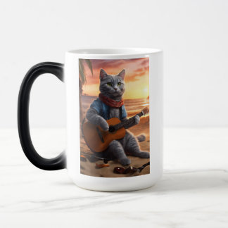 Cat playing guitar color morph mug