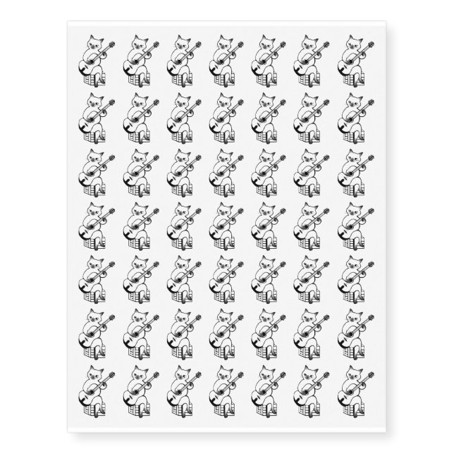 Cat Playing Guitar Funny Cute Design Temporary Tattoos (Front)