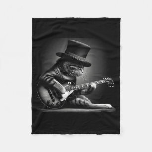 Cat Playing Guitar - Funny Rock Music Guitar Cat F Fleece Blanket