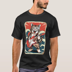 Cat Playing Guitar Men Women Distressed Rock and R T-Shirt