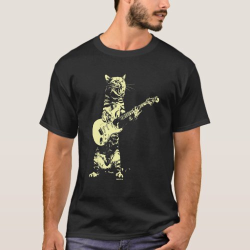 Cat Playing Guitar  Mens Graphic  For Men T_Shirt