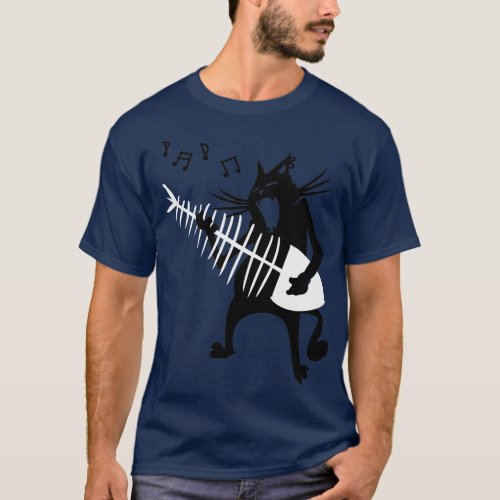 Cat Playing Guitar Music Lover Rock Roll Christmas T_Shirt