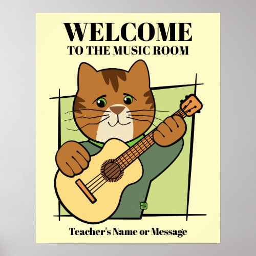 Cat Playing Guitar Music Poster